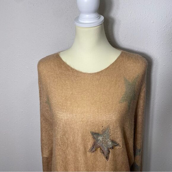 Marisma Made In Italy Wool Blend Knit Sweater Tan W/ Stars Women's One Size - Picture 8 of 13